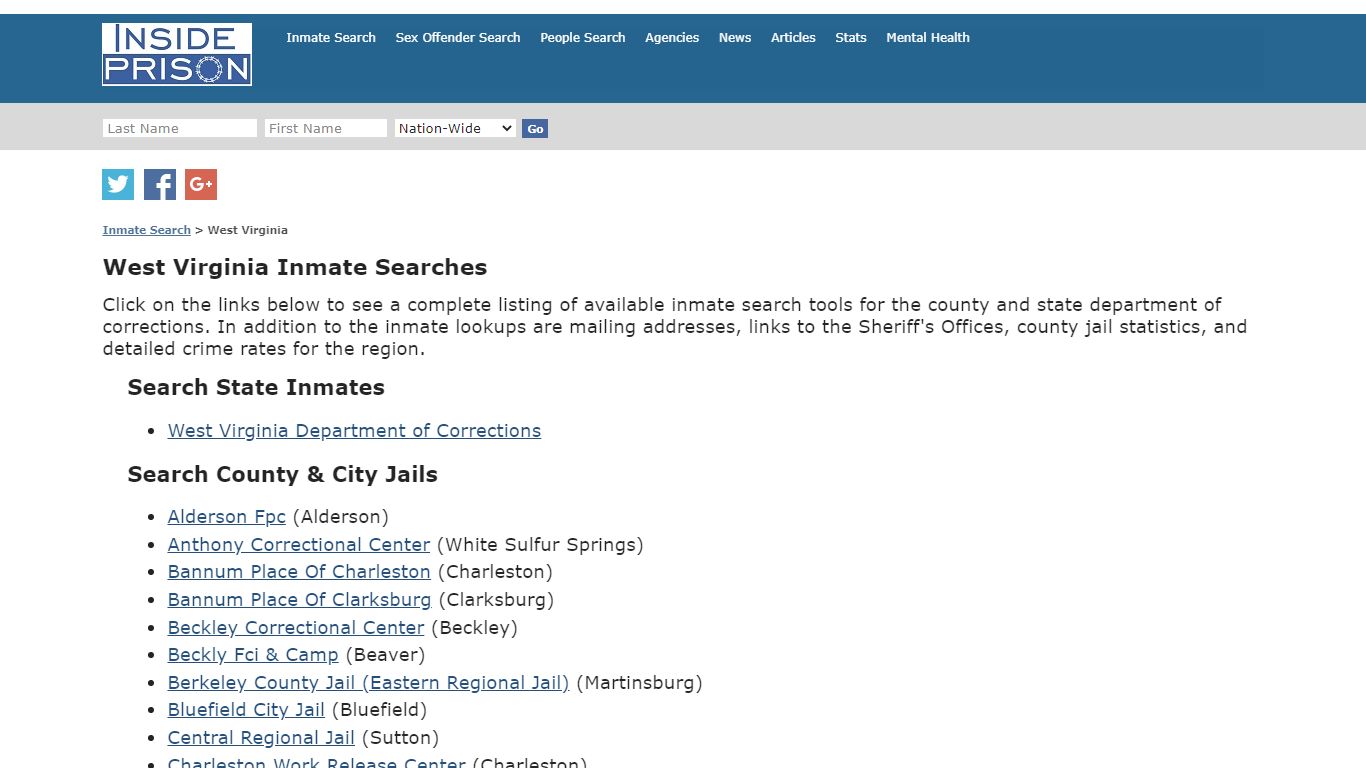 Inmate Search for West Virginia | Inmate Search | Offender Search